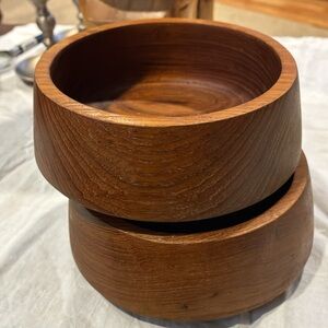 Unisilver Set /2 Vintage MCM Modern Teak Wood Bowls Handmade BOHO 5” x 2.25”
